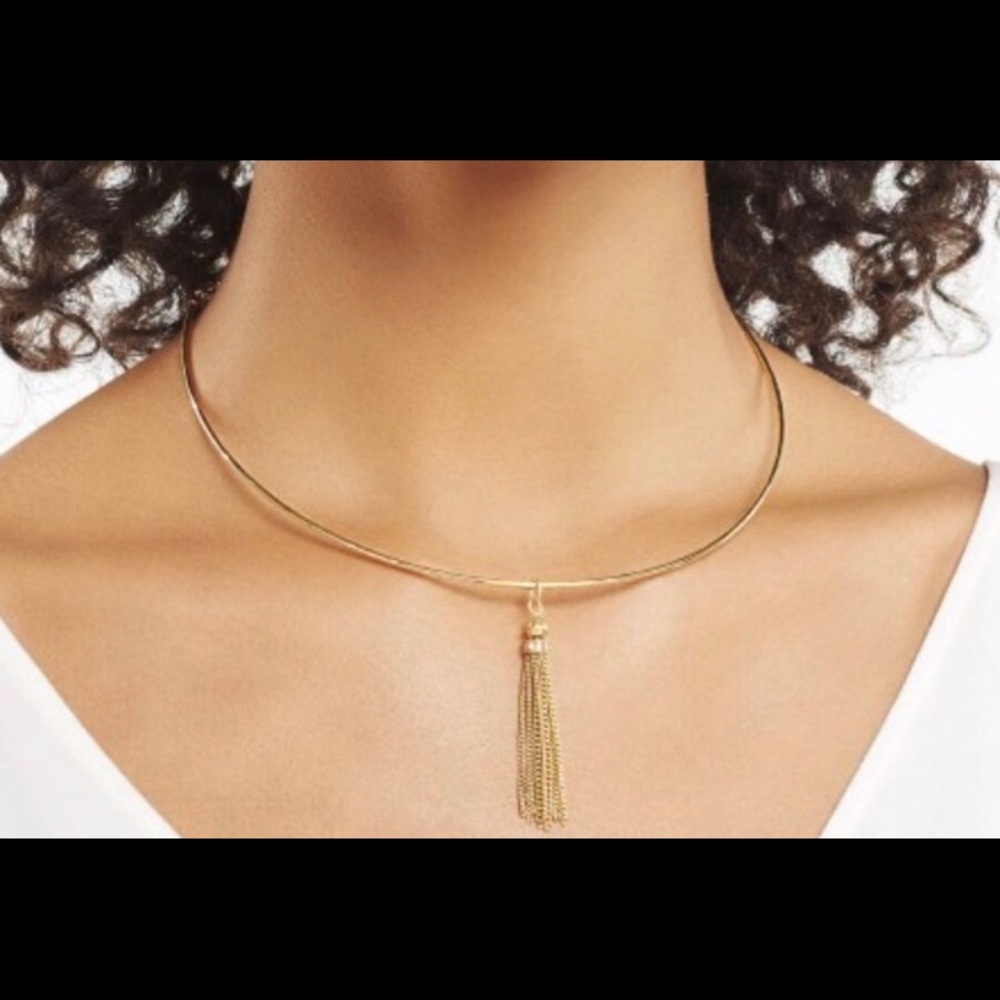 Stella Dot Gold Charm Choker Necklace Tassel